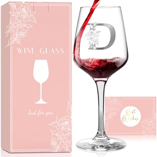 Monogrammed Wine Glass Gifts for Women, Personalized A-Z Wine Glass Customized Gift for Women, Unique Birthday Mothers Day Gifts for Mom, Her, Wife, Friends