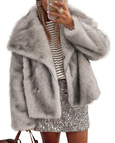 PRETTYGARDEN Womens Winter Coats 2026 Trendy Long Sleeve Furry Faux Fur Jackets Button Lapel Warm Fall Outwear with Pockets (Black Apricot,Small)