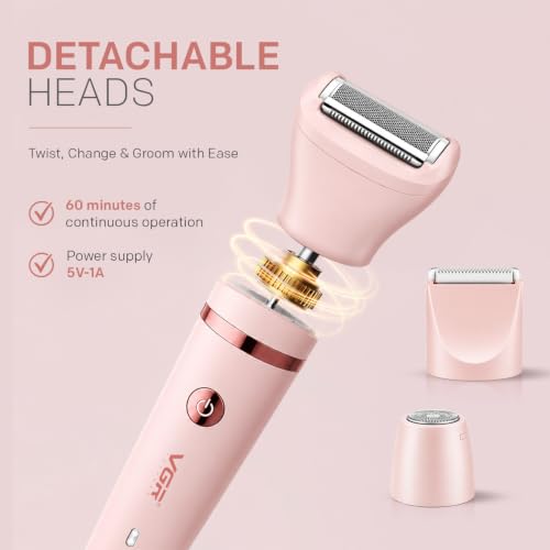 Image of VGR V-735 Professional 3 in 1 Lady Shaver Set for Women | IPX7 Waterproof | Body Bikini Facial Trimmer | USB Type-C Rechargeable | 2 Years Warranty | Pink