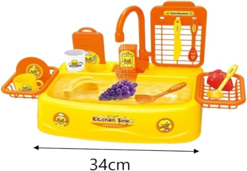 Image of SHAKTSIM Kids Play House Kitchen Sink Toy Set | Electric Circulating Water System | 20 PCS Pretend Play Washing Sink with Fruits, Vegetables & Utensils | Educational Role Play Toy for Boys & Girls