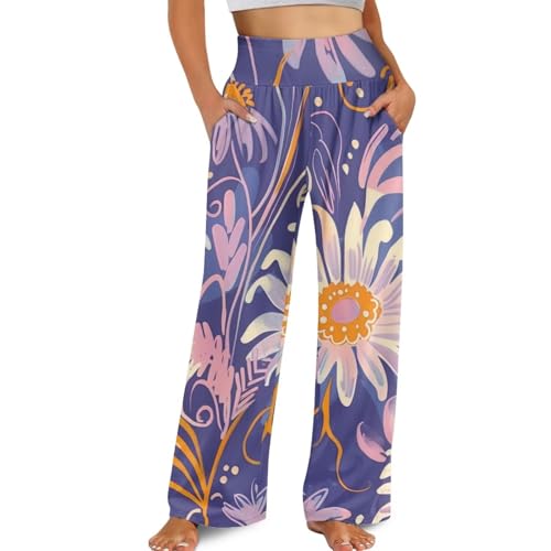 Modysero Wide Leg Pants for Women High Waisted Pants Stretch Casual Outdoor Palazzo Lounge Pants with Pockets