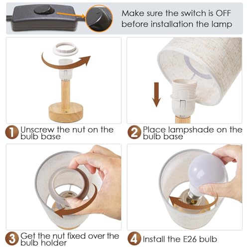 Minimalist Boho Bedside Lamp - Wood Base & Linen Shade Light - Image 7