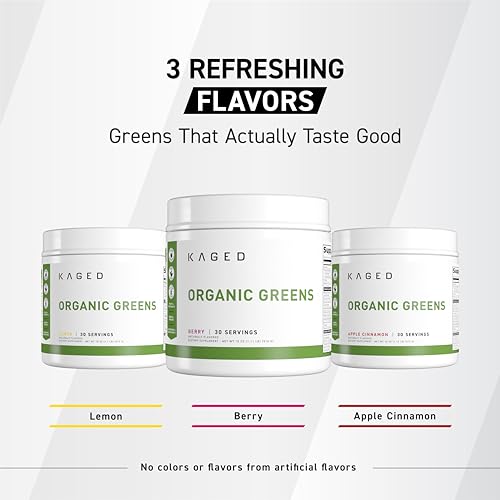 Image of Kaged Organic Greens Powder | Apple Cinnamon | Outlive 100 Superfood & Greens Powder | Apple Cider Vinegar, Supergreens, Ashwagandha | Vitamins & Minerals | Supplements for Men & Women | 30 Servings