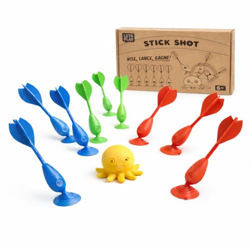 Fléchettes Ventouse Enfant – Jeu d’Adresse Intérieur LETSPLAY Stick Shot – 9 Fléchettes Ventouses + Cible Cochonnet – Jeu Type Pétanque...