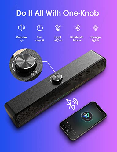 Computer Speakers, Bluetooth Dynamic Rgb Laptop Sound Bar, 16W Dual Hifi Stereo With 6 Led Color Mode Desktop Soundbar, Usb Powered Computer Speakers For Desktop, Monitor, Phone, Pc, Laptop, Tablets #TOP5