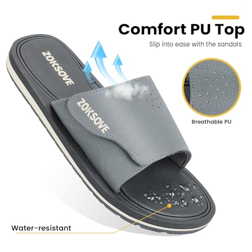 slides for men - adjustable slide sandals slip on- open toe memory foam beach sandals - comfortable summer footwear for indooroutdoor - black 7
