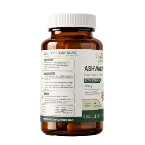 Image of Ashwagandha Root Extract Capsules | Withania Somnifera Root Extract | Herbal Supplement | Supports Strength, Stamina, Energy, Sleep & Overall Vitality - Pack of 1(60 Capsules)
