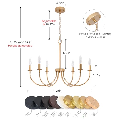 Rviezza Gold Chandelier, 26" 6-Light Farmhouse Chandeliers for Dining Room Lighting Fixtures Hanging, Modern Farmhouse Chandelier for Bedroom, Foyer, Living Room, Entryway (Rose Gold)