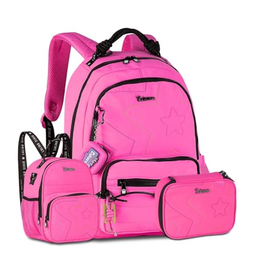 Kit Escolar Luluca Mochila Com Lancheira 2 em 1 e Estojo Box (Rosa)