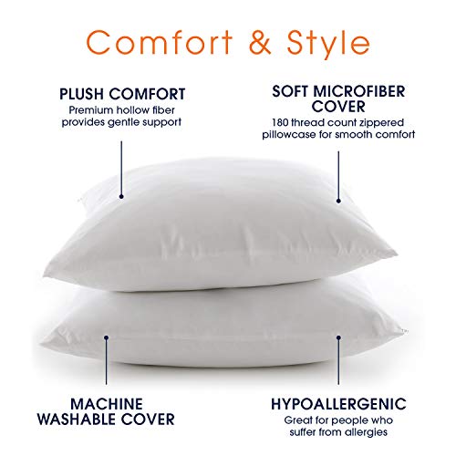 Cheer Collection Set of 2 Decorative White 18\" x 18\" Square Accent Throw Pillows and Insert for Couch Sofa Bed, Includes Zippered Cover - Thumbnail 3