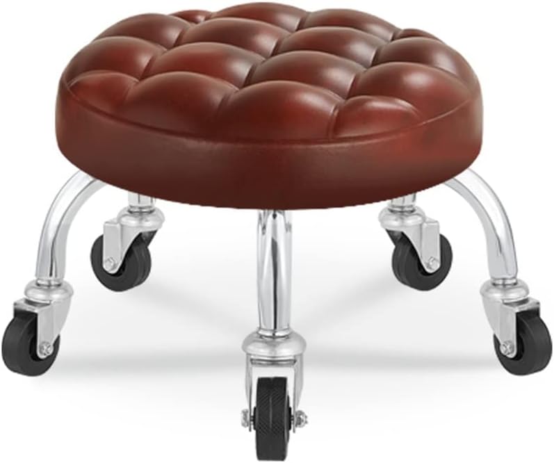 Low Rolling Stool Roller Seat,Mobile Mechanical Stool,with 5 Universal Swivel Caster Wheels for Home Office or Fitness Sport or Garage Shop (Reddish Brown 32.5 * 23 * 6cm)
