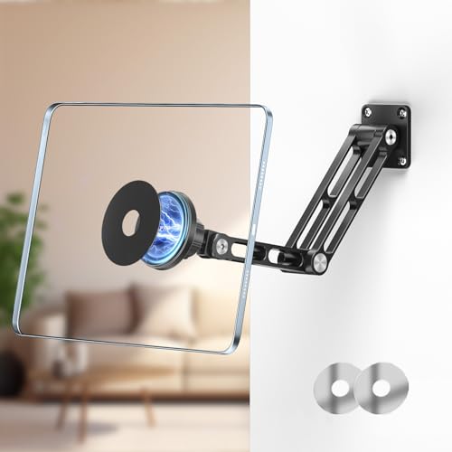 OHLPRO Tablet Wandhalterung Magnetisch, Aluminium 360° Drehbarer iPad Wandhalterung Ausziehbare & Faltbar Tablet Halterung Wand für Büro Küche Gym, Universal Alle Telefone&Tablets
