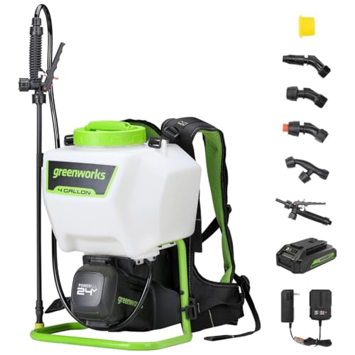 Greenworks 24V Cordless Backpack Sprayer 4 Gallon for Lawn, Garden, Pests, Weeds, Fertilizer - 70PSI...