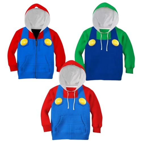 LIDANO スーパーマリオ ハロウィン コスプレ 仮装 子供服 パーカー トレーナー 長袖 男の子 女の子 キッズ コスチューム なりきり コスプレ変装 プルオーバー 可愛い カジュアル 演出服 文化祭 学園祭 イベントパーティー 写真撮影 プレゼント (グリーン,105cm-115cm(XS))のサムネイル
