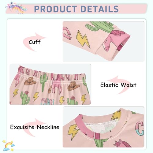 Pajama Sets Long Sleeve Cowgirl Theme Pattern Prints Soft Comfy Sleepwear 2 Piece PJS 3-8T4