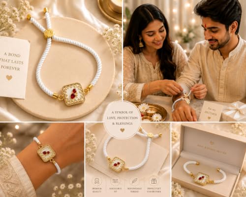 Image of M.F.H Premium Designer Rakhi for Brother | Adjustable Handmade Raki Bracelet |Traditional Raksha Bandhan Gift for Brother | Comfortable & Skin-Friendly RaKi