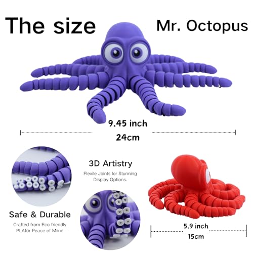 Image of 3D Printed Cute Octopus Toys,Flexible Joint 3D Printed Animals(Pink) | boy toys age 6-8,Animal Figurine,Easter Basket Stuffers for Kids, 3D Printed toys, Classroom Prizes Supplies