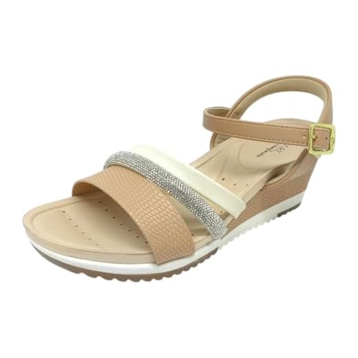 Modare, SANDÁLIA ORTOPÉDICA FEMININA MODARE 7123.147 SALTO ANABELA 6 CM ALTURA Cor:Nude/Branco;Tamanho:37