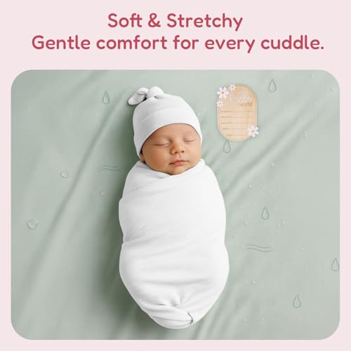 Image of Stretchy Swaddle Blanket for Newborns with Hat & Hello World Card-Soft Baby Swaddles 0-3 Months,47 inchx 47 inchSupersoft Swaddle Blanket,Receiving Blanket for Boys & Girls (Cloud)