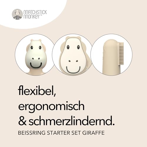 Matchstick Monkey Beißring/Zahnungshilfe/Beißspielzeug für wundes Zahnfleisch Starter Set / 3 Teilig Beißring Tiermotiv, Beißring Gesicht, Fingerzahnbürsten/Gigi Giraffe – Bild 3