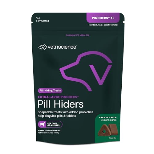 VETRISCIENCE Extra Large Pinchers Pill Hiders Chews, Non-Greasy Pill Wrap with Probiotics for Dogs, Disguise Pills, Capsules and Tablets, Soft and Chewy, Gut and Immune Health, Chicken, 45 Count