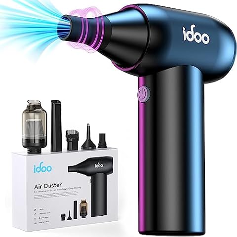 iDOO Compressed Air Duster - Metal Electric Duster for Hair Barber, 3 Gear Mini Portable Jet Dry Air Blower, Cordless Vacuum Cleaner, Reusable Can for PC, Office, Fan, Laptop, Keyboard, Outdoors, Car Cover