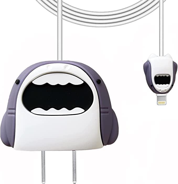 Image of Cartoon 3D Design Protective Case for 18W 20W iPhone 14 13 12 11 Pro Max Fast Charging Cable Adapter Charger, Cute Cartoon Lightning Data Cable Case for iPhone Charger Shark