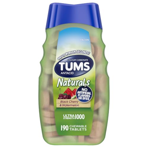 Image of TUMS Naturals Antacid Chewable Tablets, Black Cherry & Watermelon 190 Count | Ultra Strength Formula, Neutralizes Acid Instantly for Indigestion and Upset Stomach, Multi-Symptom Relief, Gluten Free