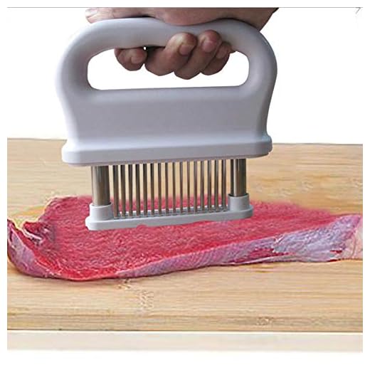 Meat Tenderizer Tool 48 Needle - UNIQUE PUNCTURE PAIR DESIGN - Stainless Steel Blades Tenderize Chicken Steak Pork & Other Meat - Dishwasher Safe Kitchen Accessories and Cooking Gift Idea