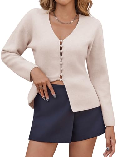 Saodimallsu Womens V Neck Cardigan Sweaters Button Up Fall Trendy Front Split Long Sleeve Sweater Blazer