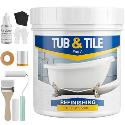Tub and Tile Paint Refinishing Kit, 17.6oz Bathtub Refinishing Kit White with Tools and Hardener, Semi-Gloss White Tub Paint for Bathtub, Sink, Low Odor and Easy to Use, 25-30sq.ft