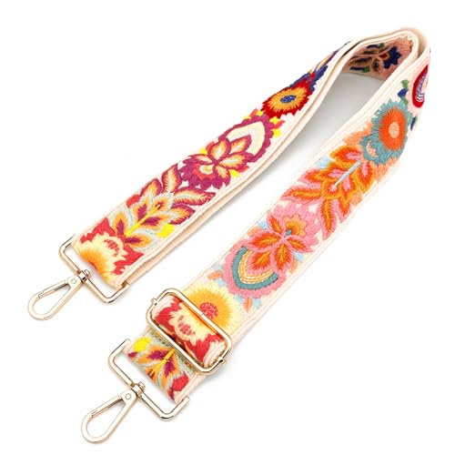 Image of Knit Wide Embroidery Flower Straps,Purse Strap Replacement Crossbody for Shoulder Bag Adjustable Guitar Strap