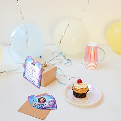 Gabby's Dollhouse uitnodigingskaarten voor kinderen, 30 stuks poppenhuisuitnodigingen, kleur feestuitnodigingskaart… - Image 8