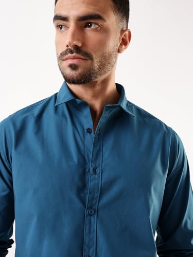 Image of Dennis Lingo Men Solid Spread Collar Full Sleeves Regular Fit Cotton Casual Shirt