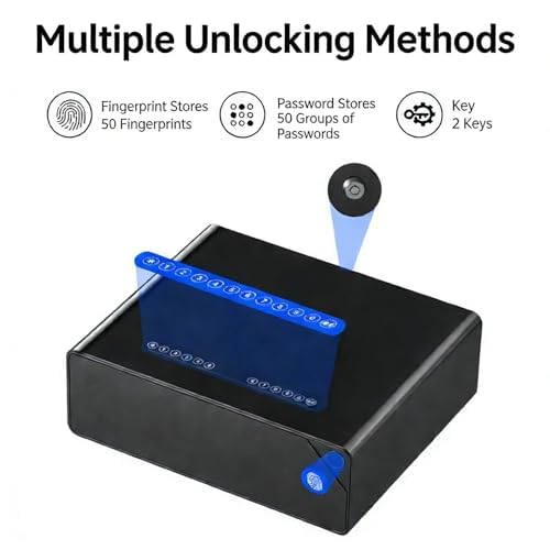 Coffre-fort pour empreintes digitales, rangement antivol pour objets de valeur, accès rapide pour documents et bijoux, clavier et clés