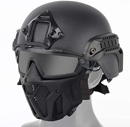 DALYNN Unisex Adult Tactical Helmet and Full Face Protective Mask, with Detachable Anti-Fog Goggles, Suitable for Outdoor Paintball, CS Game, Motorcycling