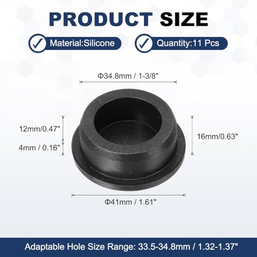 Image of MECCANIXITY 11pcs T-Shaped Silicone Plugs 34.8mm 1-3 /8 Inch Dia Snap in Plug Hole Seal Cover Round Rubber Stopper for 33.5-34.8mm Holes Kitchen Rubber Bulkheads Waterproof Sealing, Black