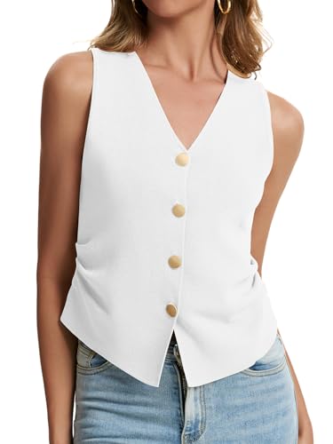 Image of Sweater Vest Women Dressy Button Up Knit Sleeveless Tank Tops Work Business Casual Outfits Summer
