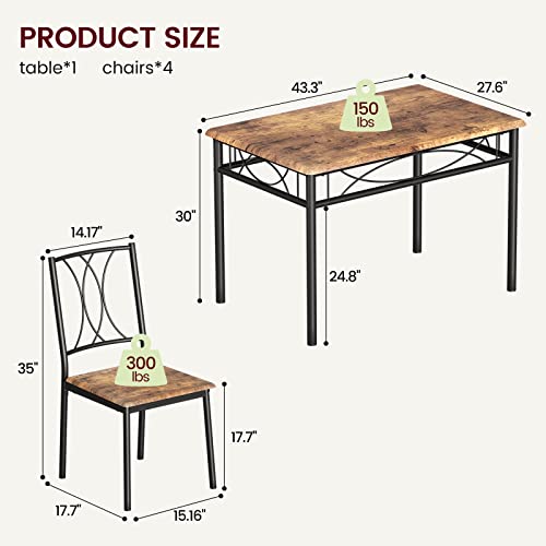 CABIHOME Dining Table Set for 4, Kitchen Table Set with 4 Chairs, Rectangular Dining Table Set for 4, Kitchen Table Set for Apartment, Small Space, Dining Room, Retro Brown - Thumbnail 6