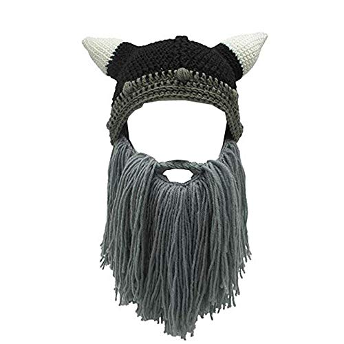 YEKEYI Baby Adult Beard Viking Knit Hat with Horns Barbarian Funny Beanie Cap Handmade