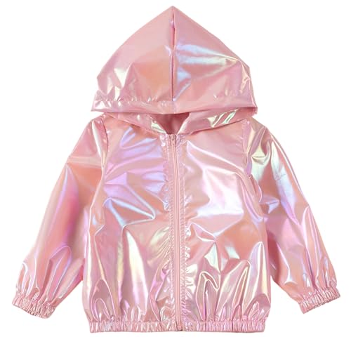 Girls' Lightweight Hooded Jacket, Autumn Casual Outerwear, Stylish Zippered Jacket, for Spring/Fall(iridescence)