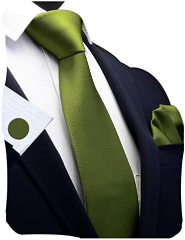 GUSLESON 3.15"(8cm) Solid Color Necktie and Pocket Square Cufflinks Sets For Men + Gift Box