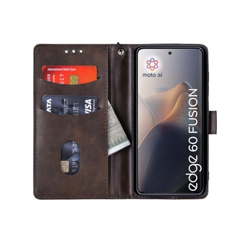 Image of Bracevor Premium Design Flip Cover case for Motorola Moto Edge 60 Fusion - Dark Brown | Full Camera Cover | PU Leather Wallet | 360 Degree Protection | Kickstand | Card Slots