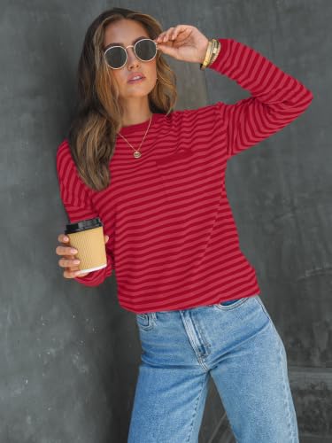 Image of LILLUSORY Womens Striped Lightweight Sweaters 2026 Fall Fashion Outfits | Cozy Knit, Work Office Pullover Crewneck Pullover, Cute Teacher Clothing, Old Money Clothes, Ladies Trendy Long Sleeve Tops