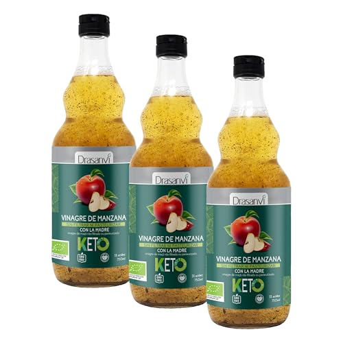 DRASANVI VINAGRE DE MANZANA MADRE SIN FILTRAR CERTIFICADO BIO | Vinagre de sidra de manzana KETO | Apple Cider Vinegar |Manzanas ecologicas | VEGANO - SIN GLUTEN - 75cl (Paquete de 3)