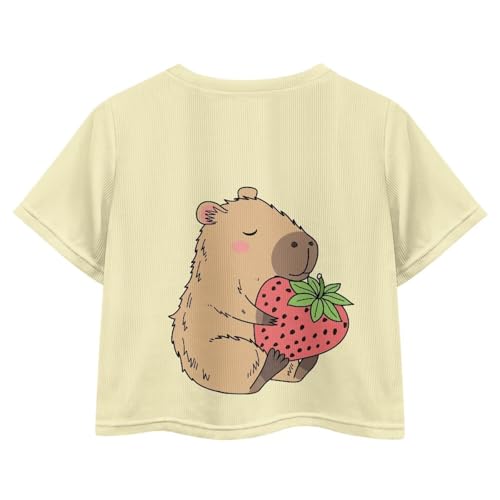 Image of Girls Crop Tees Crew Neck Casual Short Sleeve T Shirts Kids Loose Soft Comfortable Tees Blouses Shirt for Little Girl