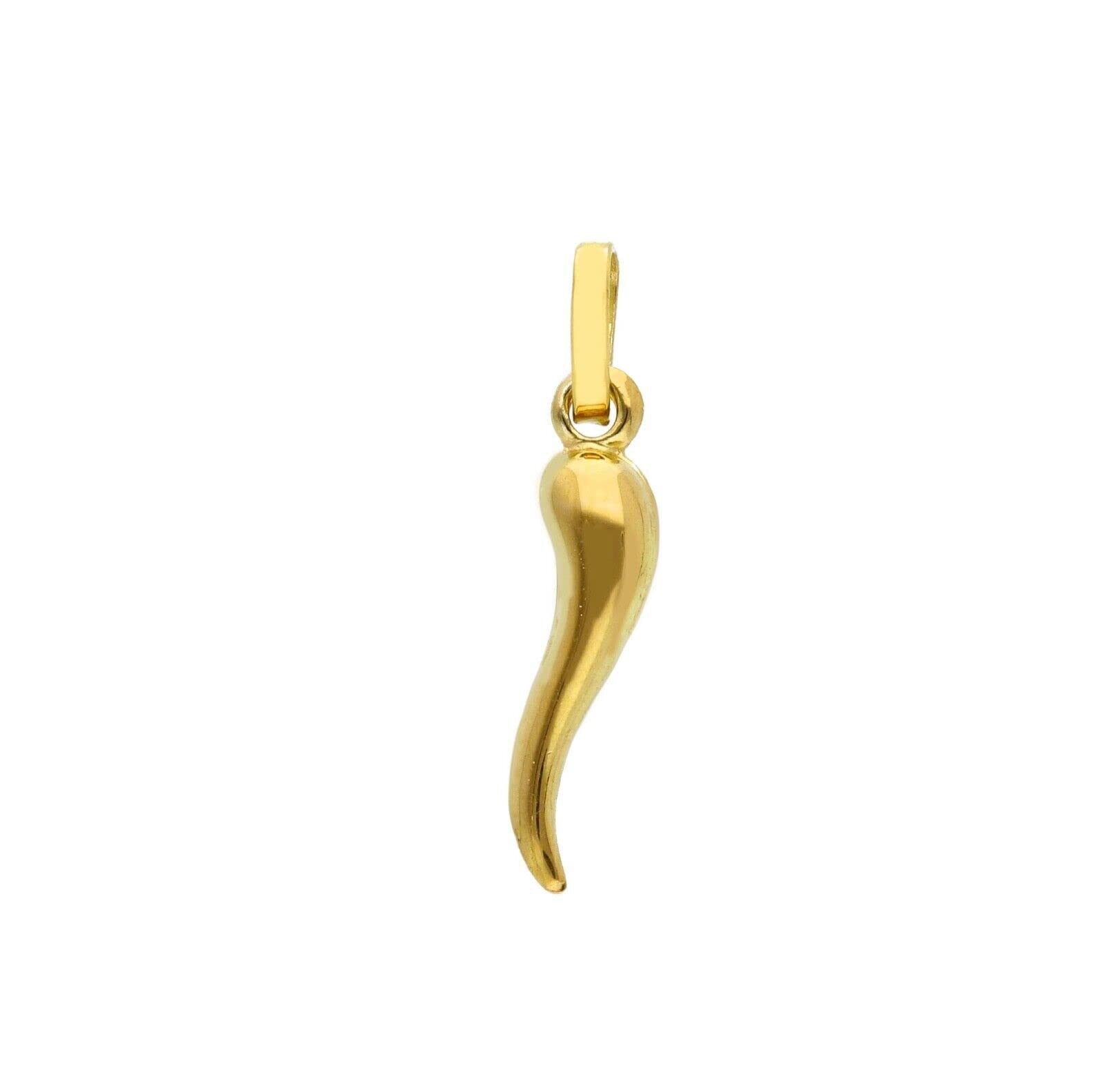 CIONDOLO PENDENTE IN ORO GIALLO 18K, 750, CORNO, LUCIDO, LUNGHEZZA 20 MM MADE IN ITALY.