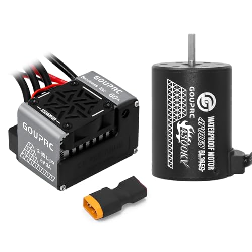 GOUPRC S3650 4300KV Brushless Motor 3.175mm Shaft with Upgrade 60A ESC Electric Speed Controller Combo Set for 1/10 RC Car Truck (4300KV+EAS)