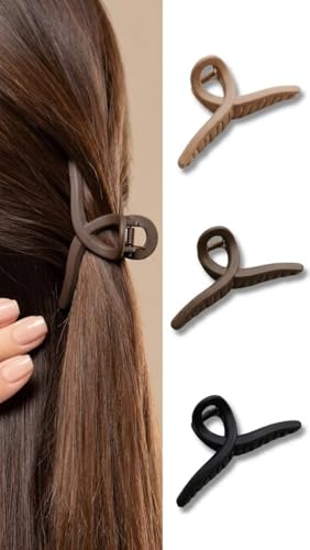 Image of Matte Finish Large Hair Claw Clips for Women & Girls - Set of 4 Neutral Earthy Colors | Non-Slip Strong Hold Cross-Loop Hair Jaw Clips for Thick & Thin Hair Styling
