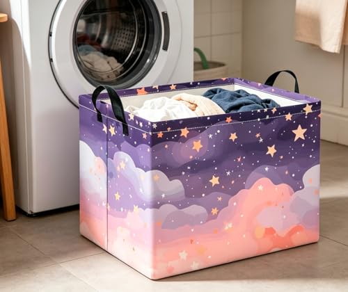 Image of CLOCOR Rectangular Storage Bin,Waterproof Books Box,Gift Basket(Pink Sky)